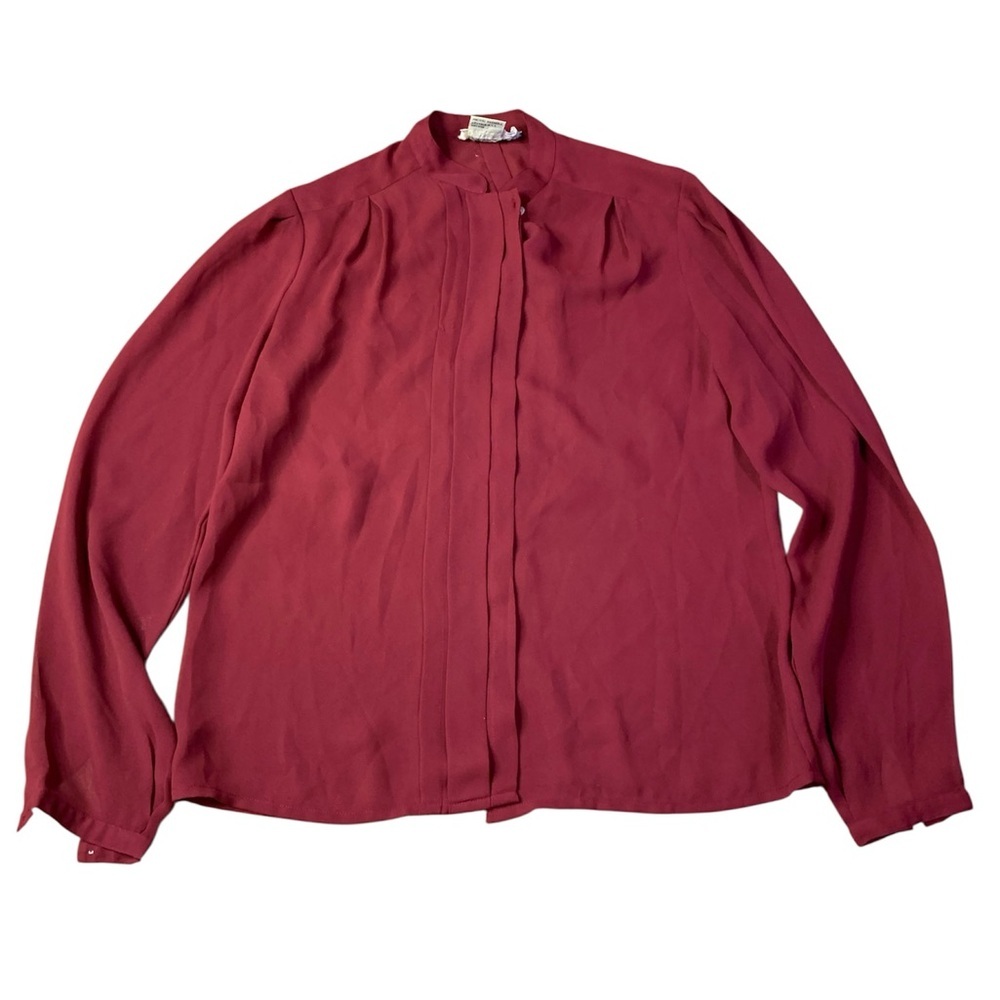 VTG Cesari Maroon Pleated Front Blouse | Made in Hong Kong | Size 6